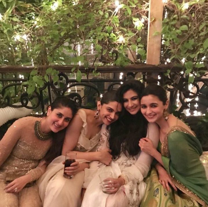 DeepikaPFC's tweet photo. [PIC] So much gorgeousness! Deepika Padukone, Kareena Kapoor Khan, Alia Bhatt &amp; Rhea Kapoor at a #Diwali party yday https://t.co/p0HQUpWgBb