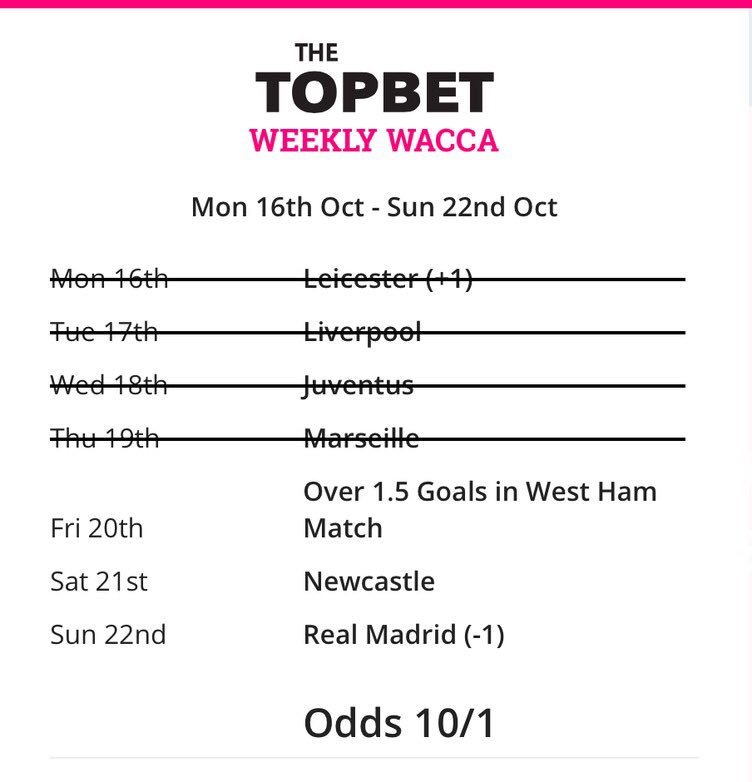 weeklywacca's tweet photo. Who else can't wait for tonight???
4 down 3 to go!
The treble is 5/2 now.
#WeeklyWacca https://t.co/I66c80AX8K