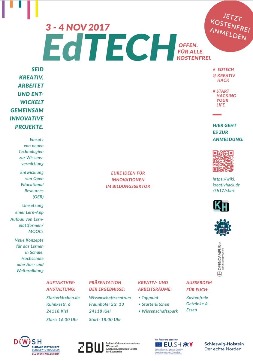 Eure Ideen für #Innovationen in der Bildung! JETZT anmelden buff.ly/2xb8fyQ kostenlos + offen für ALLE :) <a href="/toppointde/">Toppoint Hackerspace</a> @webmontagkiel