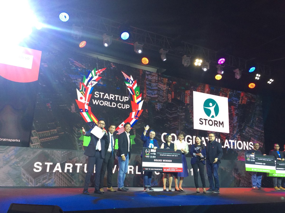STORMTechPH's tweet photo. STORM bagged the title as PH regional winner of the @SWC2018! Great job @cinzburds!
#SlingshotASEAN #ASEAN2017 #StartUpWorldCup #IgnitePH https://t.co/Ktm2TFvdJb