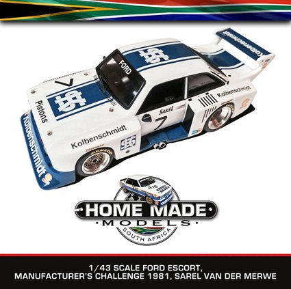 HMModels's tweet photo. 1/43 scale Ford Escort, MC South Africa 1981, Sarel vd Merwe, available as a kit R1,150 or built model in display case R2,650 excl. postage https://t.co/bHMDj8zBvH