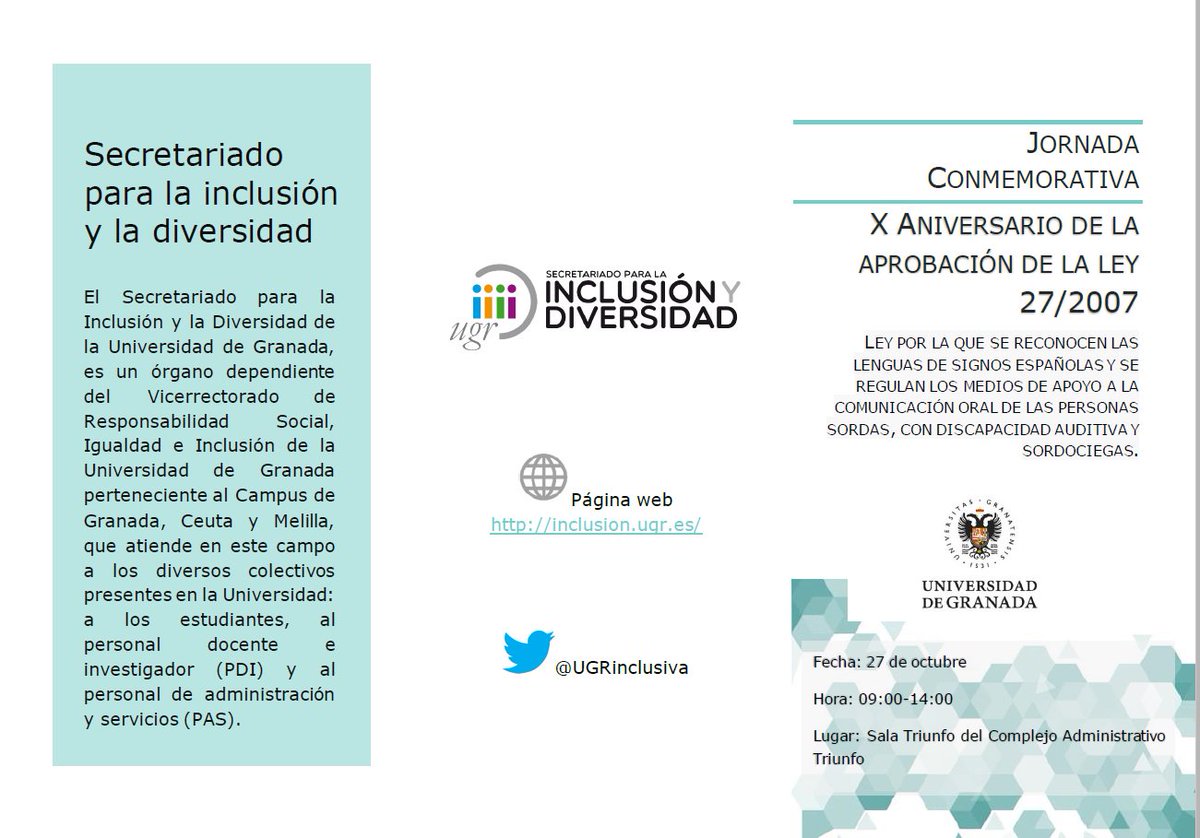 UGRinclusiva's tweet photo. Jornada X Aniversario de la Aprobación de la Ley 27/2007 (reconocimiento de las lenguas de signos españolas) https://t.co/jKhlQPfr5Z https://t.co/0FsAqLTQBA