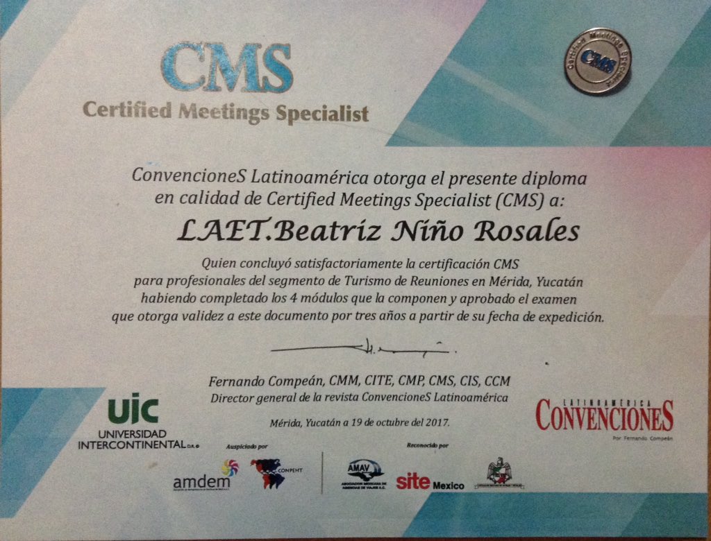 bettyninomexico's tweet photo. Yeee! Certificada y más comprometida que nunca! #SoyCMS #turistera #MICE #Yucatán #Mérida https://t.co/v8cw4RAAD6