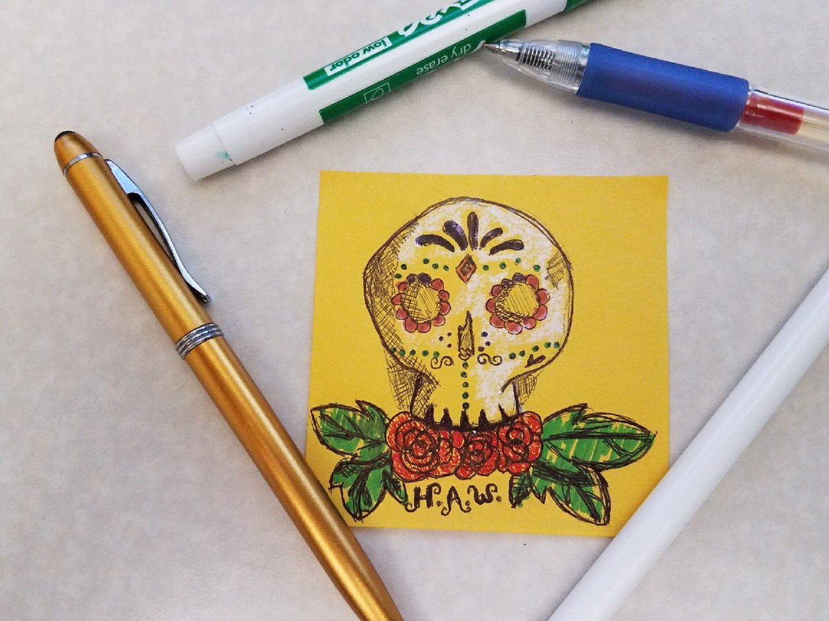 hellhorror's tweet photo. RT @HardAtWorkShow: We got some #October themed #fanart check it out guys! 
#horror #stickynote #art #scullart #co… https://t.co/moqgW5Q12u