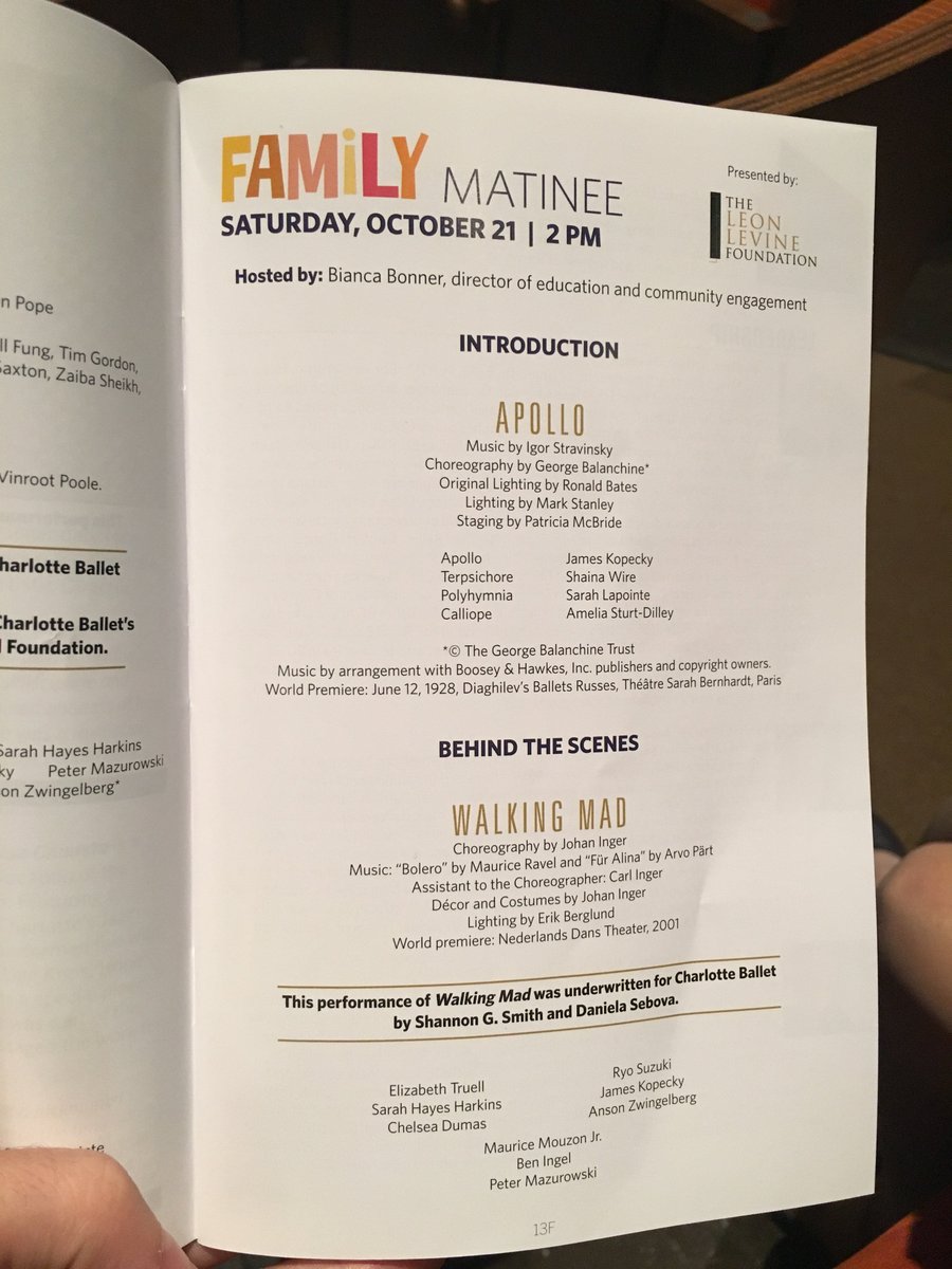 LeonLevineFdn's tweet photo. Bravo @CLTballet #FallWorks is amazing! If you're looking for a great intro to dance check out the first-ever #FamilyMatinee on Sat. at 2pm https://t.co/uqTF4gO3Yt