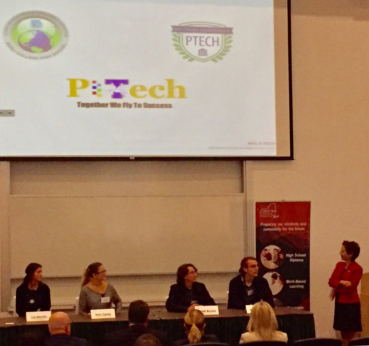 CleanTechECHS's tweet photo. Great opportunity to complete HS & get college credits say current @CleanTechECHS students at @BusinessNYS forum #NYSPTECH #PTECH #education https://t.co/FIhONU3xXF