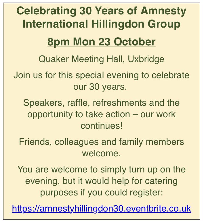 AmnestyHillingd's tweet photo. Everyone welcome to join us this Monday evening in a celebration of #humanrights! https://t.co/PDn1DJWjOG