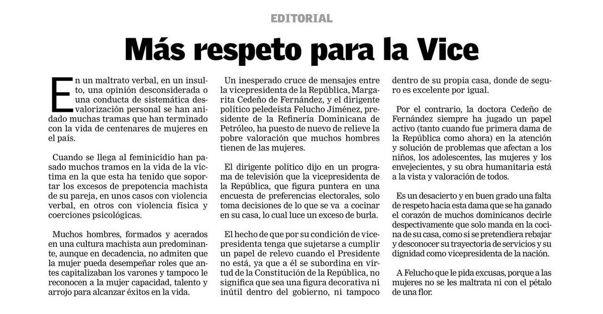 margaritacdf's tweet photo. Gracias al @ListinDiario por su editorial de hoy; por igual a toda la opinión pública y a los ciudadanos por su apoyo. Bendiciones. https://t.co/iIhgDdoYUk