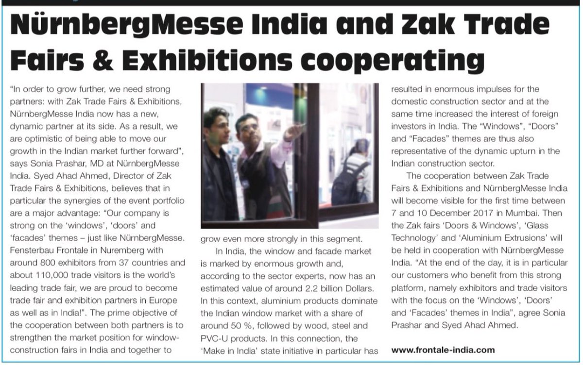 NürnbergMesse India and Zak Trade Fairs &amp; Exhibitions cooperating <a href="/windowsactive/">John Cowie</a>  windowsactiveonline.co.uk/Oct17/html5for…