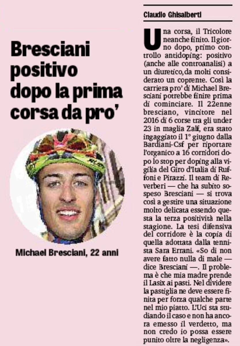 PatrickChasse's tweet photo. Au top @Bardiani_CSF ! Après 2 suspensions pour dopage, l'équipe engage un jeune. Première course. Il finit pas. Il est contrôlé. Positif. https://t.co/hqroBQDHAt