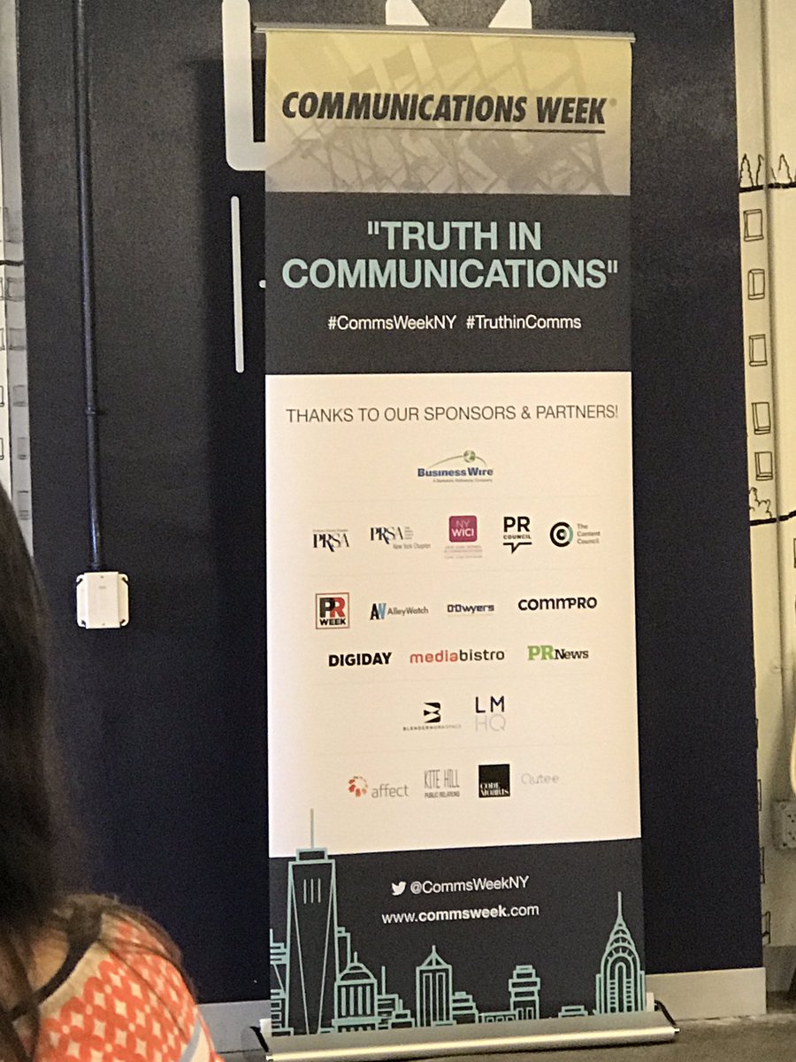 stephijo's tweet photo. Thought experiments with Bloomberg @business in chat about #truthincomms. Proud that @BusinessWire has sponsored #CommsWeekNY. https://t.co/X4SWuG0Y4P