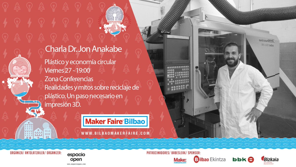 MakerFaireBio's tweet photo. Todo lo que un maker debe saber sobre reciclaje de plástico, por Dr. Jon Anakabe, de MyMat (@leartiker).
#innovación #drones #impresion3D https://t.co/TMdNvaxnu9