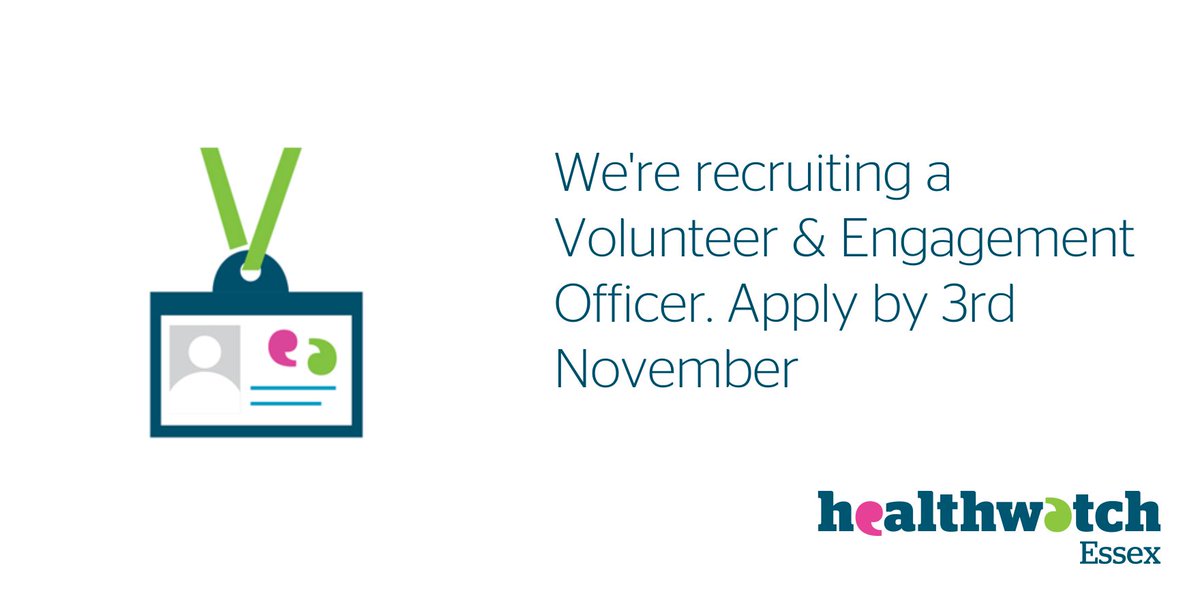 HWEResearch's tweet photo. Healthwatch #Essex is recruiting a Volunteer &amp; Engagement Officer https://t.co/2ejNdMNpkF #jobs #CharityJobs #vacancy #JobsinEssex https://t.co/h5M851DodB
