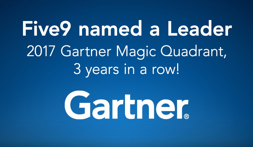Five9's tweet photo. The power of three! Read more on why Five9 was named a Leader in the 2017 Gartner MQ 3 years in a row https://t.co/5I1pefL0aJ https://t.co/cBvxfZh8Al