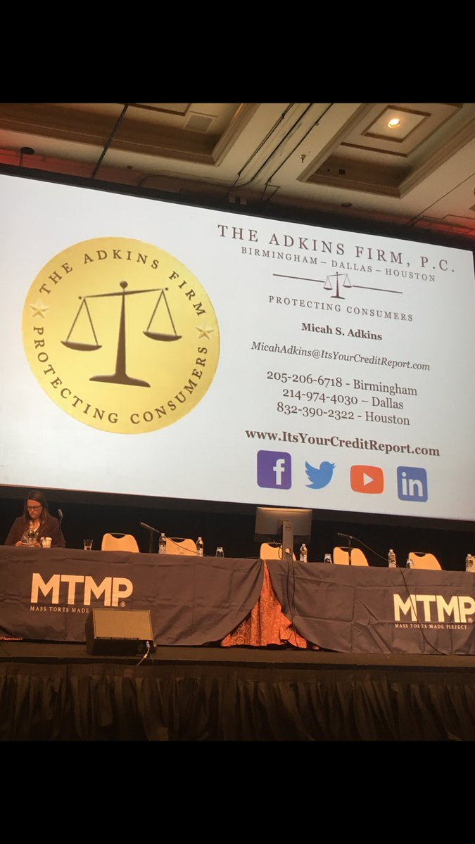 Adkins_Firm's tweet photo. @AdkinsMicah Adkins educating trial lawyers on identity theft victims' rights under FCRA. #MTMP2017 #ItsYourCreditReport #levinlaw https://t.co/gsL24VI9NS