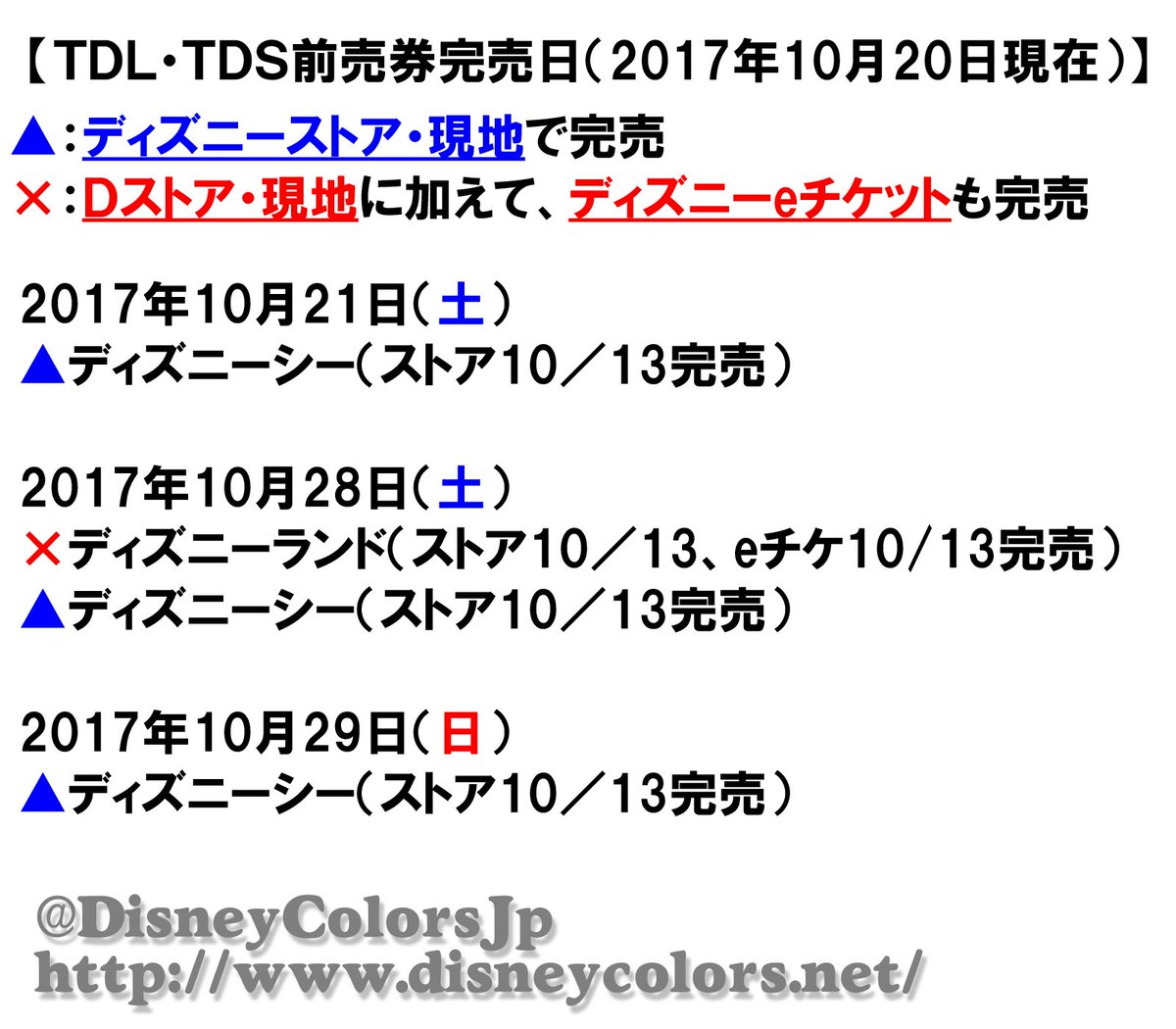 Disney Colors クロロ この土日は 土曜のディズニーシー前売券がストアで完売していますが 悪天候で混雑はしなさそう そうなると心配なのが来週 来週の土日は前売券の完売が多く出ていて ハロウィン最後の週末 そして先週と今週の雨で流れた人も