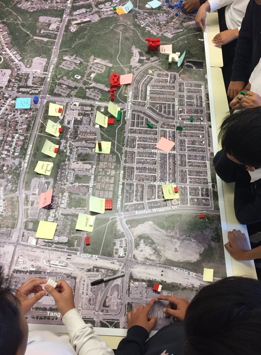 matt_a7's tweet photo. Students are having a blast envisioning the future! Ideas for community centres, malls, parks on roofs, etc. #TimeLapseTO #KeeleFinchPlus https://t.co/sMwcfhnSJm