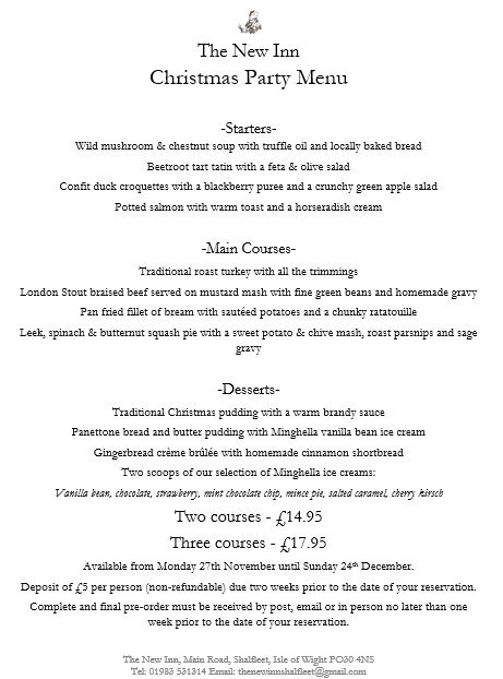 NewInnShalfleet's tweet image. Our Christmas Day and Christmas Party menus are now available! #Christmas #christmasparty #ChristmasIsComing #IsleofWight