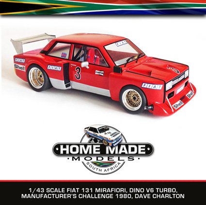 HMModels's tweet photo. 1/43 scale Fiat 131 MC South Africa 1980, Dave Charlton, available as a kit R1,150 or built model in display case R2,650 excl. postage https://t.co/sptlZtuthd