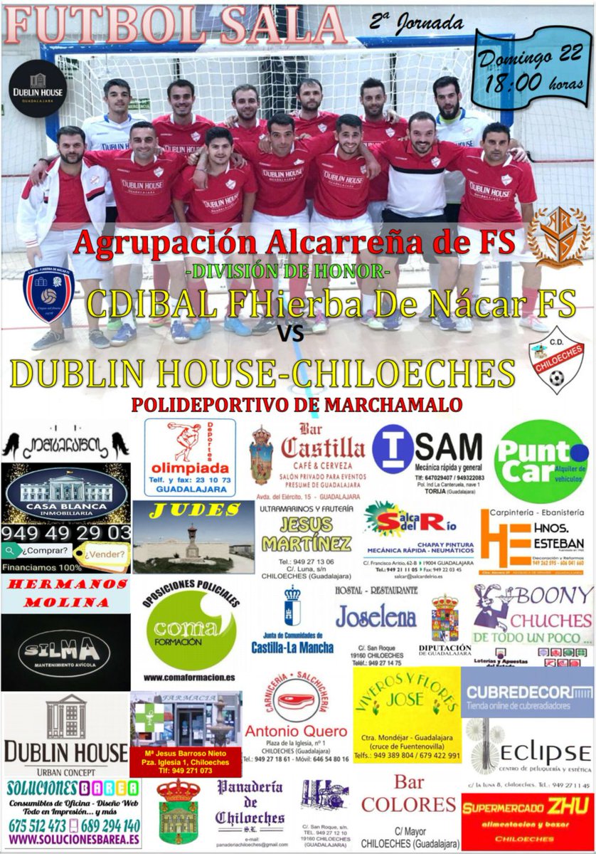 CDChiloeches's tweet image. 🏆 DIV.HONOR @AAFSALA1 
⚽ Dublín House Chiloeches 
🆚 @CDibalFS 
📆 Domingo 22
🕐 18:00h
🏟 Polideportivo de Marchamalo 
#vamoschilo