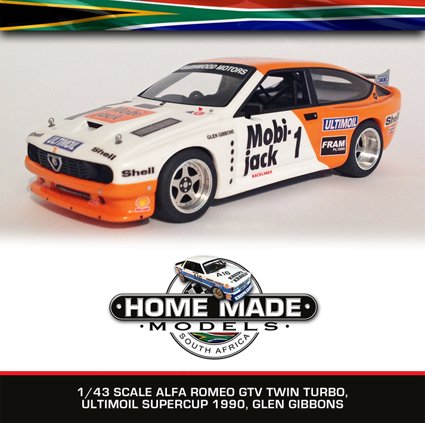 HMModels's tweet photo. 1/43 scale Alfa GTV, USC South Africa 1990, Glen Gibbons, available as a kit R1,150 or built model in display case R2,650 excl. postage https://t.co/dlzmbGfWon