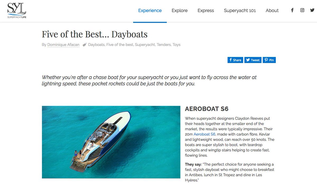 Aeroboat_'s tweet photo. Great to see the Aeroboat S6 at the top of @_SuperyachtLife's "Five of the Best… Dayboats" by @theluxeditor. https://t.co/HXUrwxd7sw https://t.co/sZ5ewli5Fq