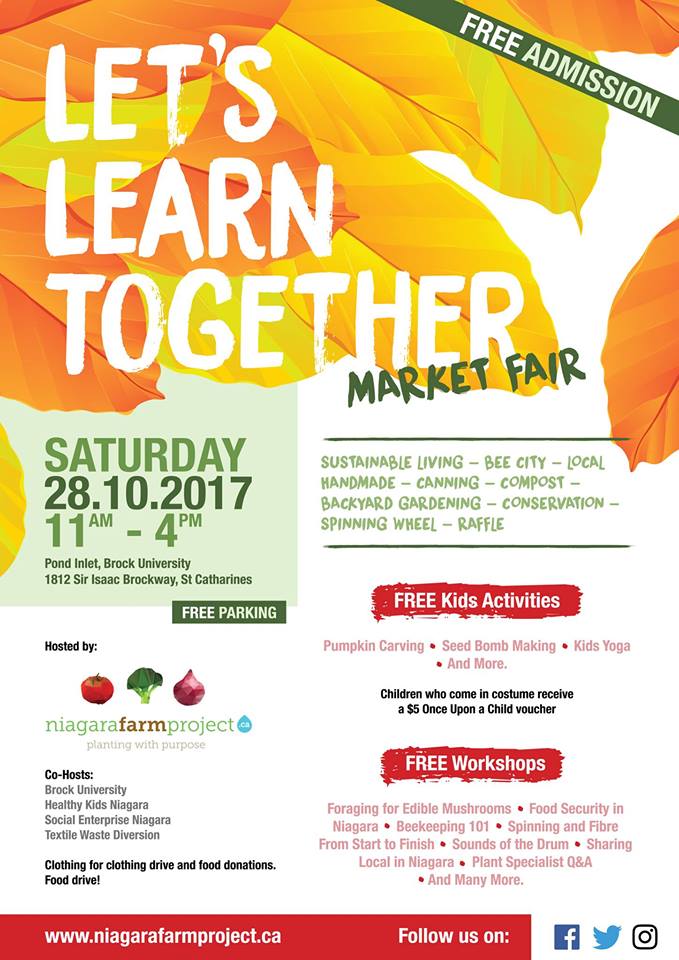 FREE EVENT: <a href="/SowSeedsNiagara/">Small Scale Farms</a>'s Let's Learn Together Market Fair. October 28, Brock University, 11am-4pm. More info: facebook.com/events/1220919…