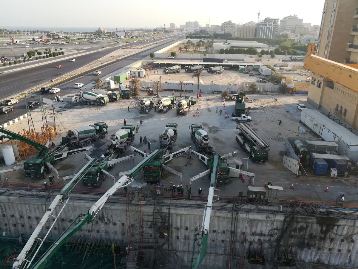 SaudiReadymix's tweet photo. #SaudiReadymix continues smoothly pouring special #readymix #concrete to #AlHugaitTower project in #KhobarCity Cornish on schedule https://t.co/qUUWWceNQ4