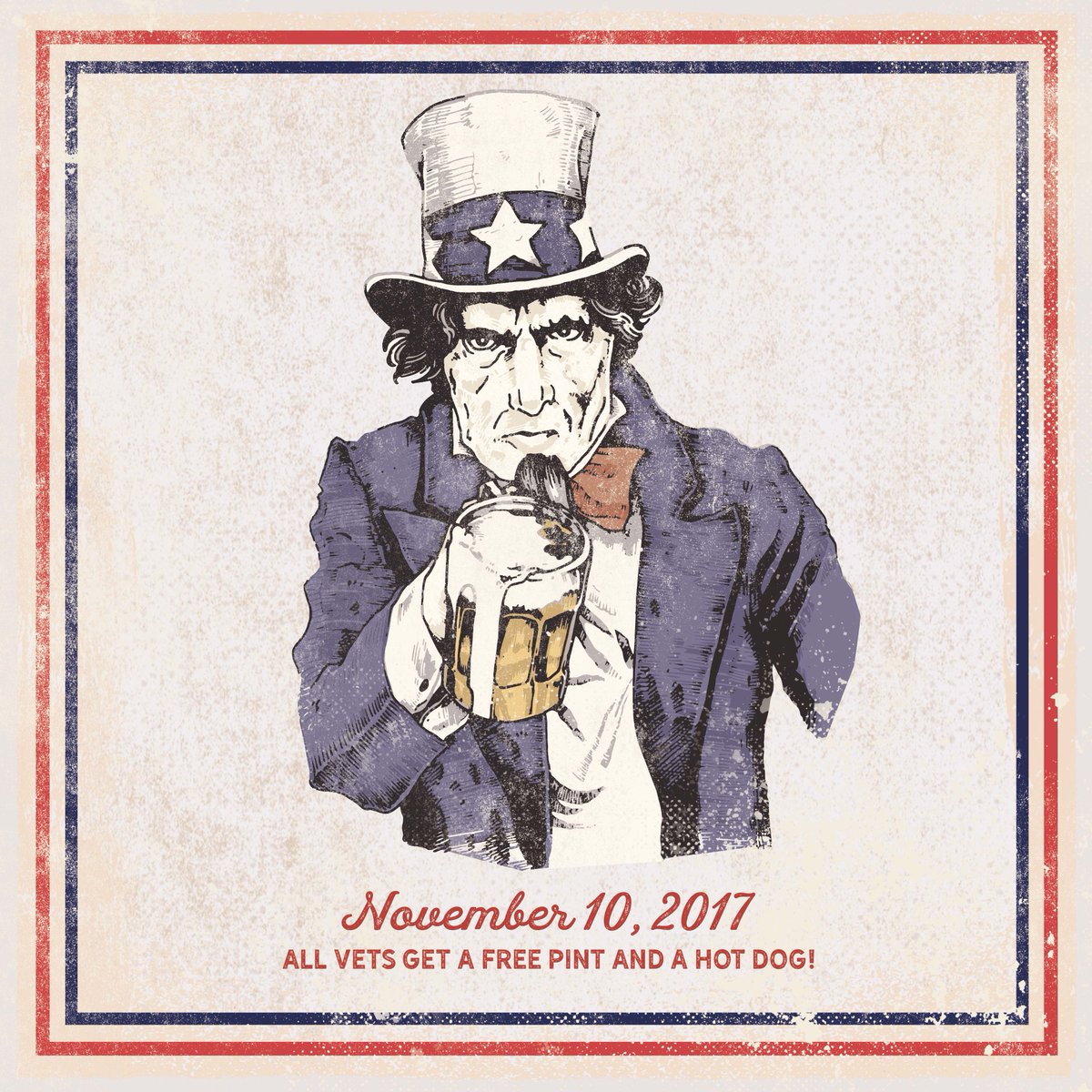 HeritageBrews's tweet photo. Veterans- We want to celebrate you on Friday Nov 10th! Join us in the taproom from 12-10pm for a free pint + a hot dog!  #veteransday https://t.co/wlcCmdKOxH