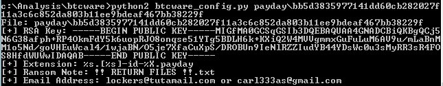 demonslay335's tweet photo. Wrote a script for extracting #BTCWare #ransomware config. Takes exe or whole folder of exes, can save note, etc. https://t.co/PqaNnKvDbi https://t.co/G4S6ujytcU