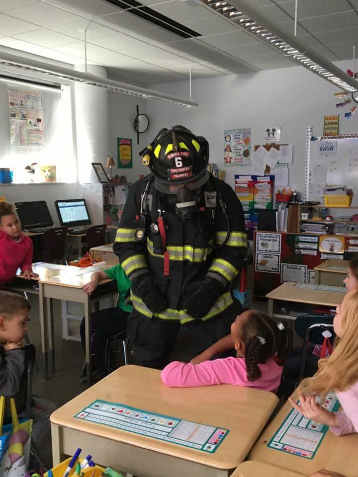 Elmira FF Young and Palmieri were in the local schools this week as part of fire prevention month and read for the record! #fire #firesafety