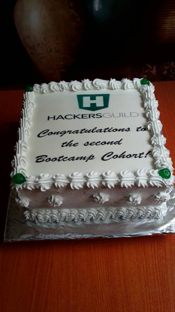 thehackersguild's tweet photo. And finally cake! It's been a tough but exciting journey for the students. A congratulatory cake is in order. #hackersguild #BootCamp https://t.co/o0f0V0WVn7