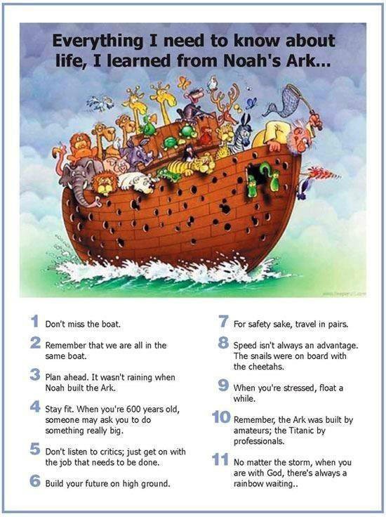 JewishTweets's tweet photo. An oldie but goodie, perfect for this week as we prepare to read about Noah. Everything I need to know about life I learned from Noah's Ark. https://t.co/KxPJYq3qo0