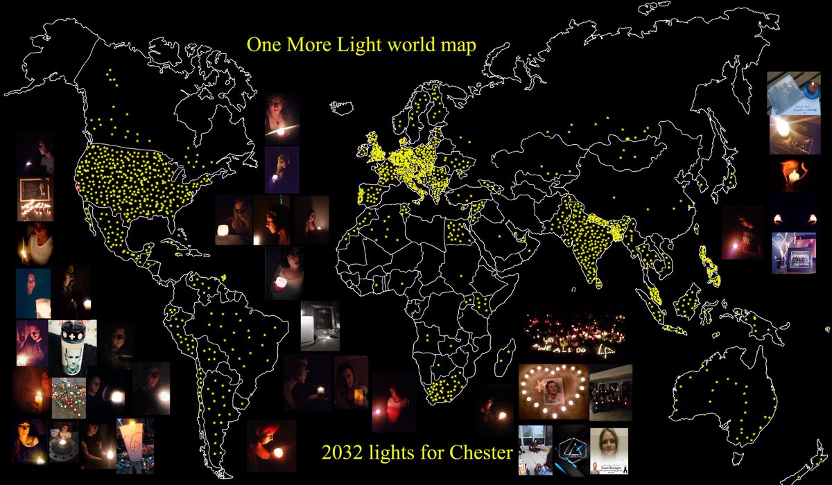 SusyNoda's tweet photo. Thats the #OMLWorldMap 2032 lights for #chesterbennington From all over the world <3 Thank you so much #LPfamily @TYLERLEEBENN https://t.co/nsuMO3eRi0
