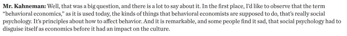 DanTGilbert's tweet photo. Wonder what my behavioral econ friends will say about Kahneman's claim that BE is just social psych in disguise? https://t.co/5AEIOjkr9U https://t.co/SXvD3pe6Ge