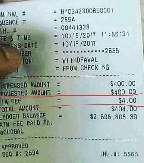 My husband withdrew money out of the atm and can&rsquo;t believe they charged $4 ugh what a rip off. https://t<a href="/tag/mvsales"class="tags"><span>#mvsales</span></a>