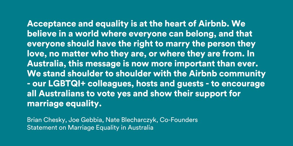 Everyone should have the right to marry the person they love. We support marriage equality in Australia  #yesforequality