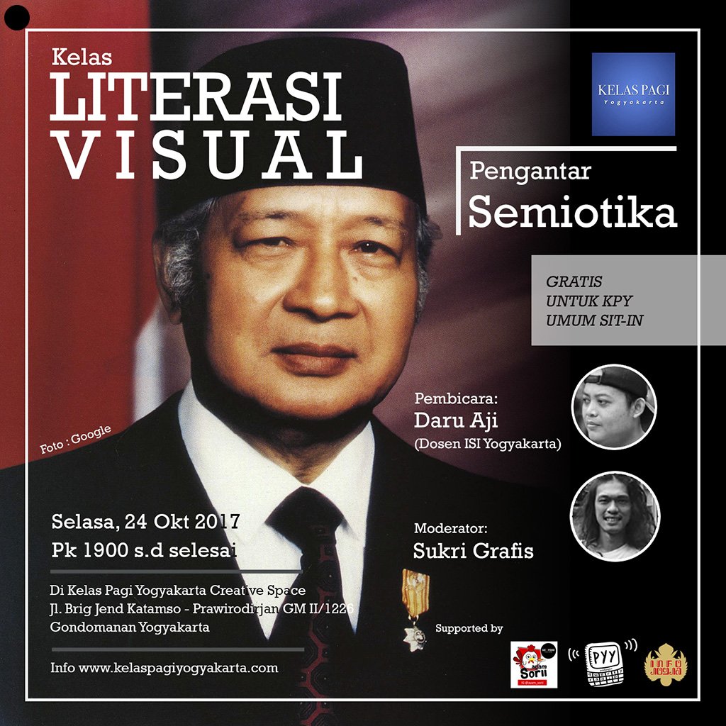 Revised Poster001 Literasi Visual | Pengantar Semiotika Daru Aji <a href="/Sukriigrafis/">Sukri</a> | 24/10/2017 <a href="/kelaspagiyogya/">Kelas Pagi Yogya</a> 19.00 | kelaspagiyogyakarta.com