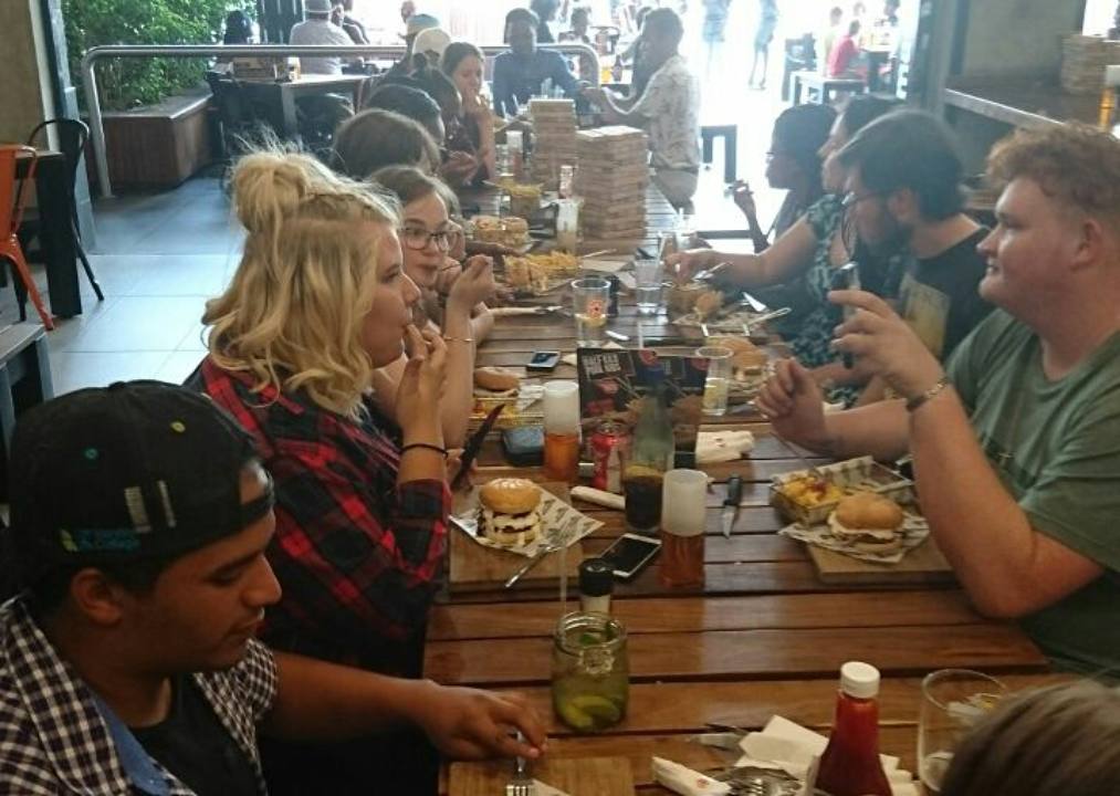 Varsity_College's tweet photo. Fun & games @ #VCWFL's #VCSLB #VCCares & #VCSportsLife Captains lunch today @ Rocco Mamas. We are proud of your accomplishments this year. https://t.co/0vqUWPu4WM