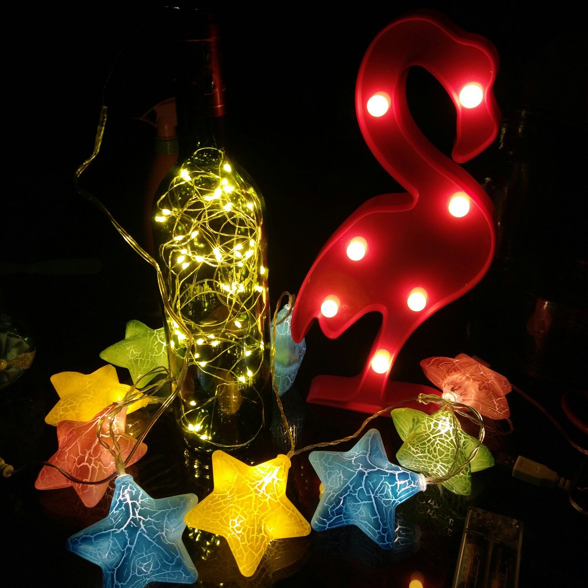 nbakilight's tweet image. #copperwirestring in wine bottle #flamingolights #crackstarledstring. #stringlights #ledfairystring #Akilight