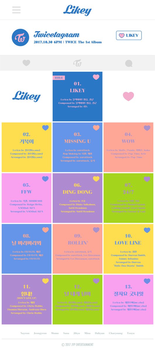 Twice Twice The 1st Album Twicetagram Track List Twice Likey 17 10 30 6pm Twice 트와이스 Likey