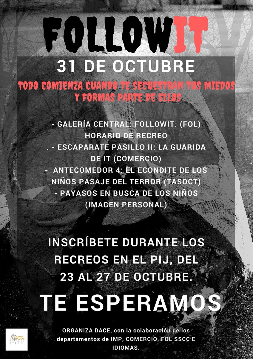 lauramdalonso's tweet photo. 😈 Halloween en Ciudad Escolar! Te esperamos en el PIJ del 23 al 27 🤡! #iesciudadescolar #gvec #marketingdigital #itishalloween #hallowit 😈 https://t.co/ZO0hvTahH4