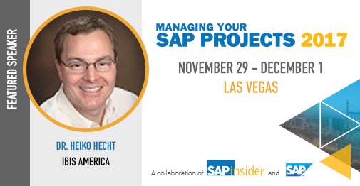 InsiderProjects's tweet image. Don&apos;t miss your chance to hear Heiko Hecht of @IBISAmerica at #SAPProjects2017 in Las Vegas, Nov 29 - Dec 1: bit.ly/2gPyi8h