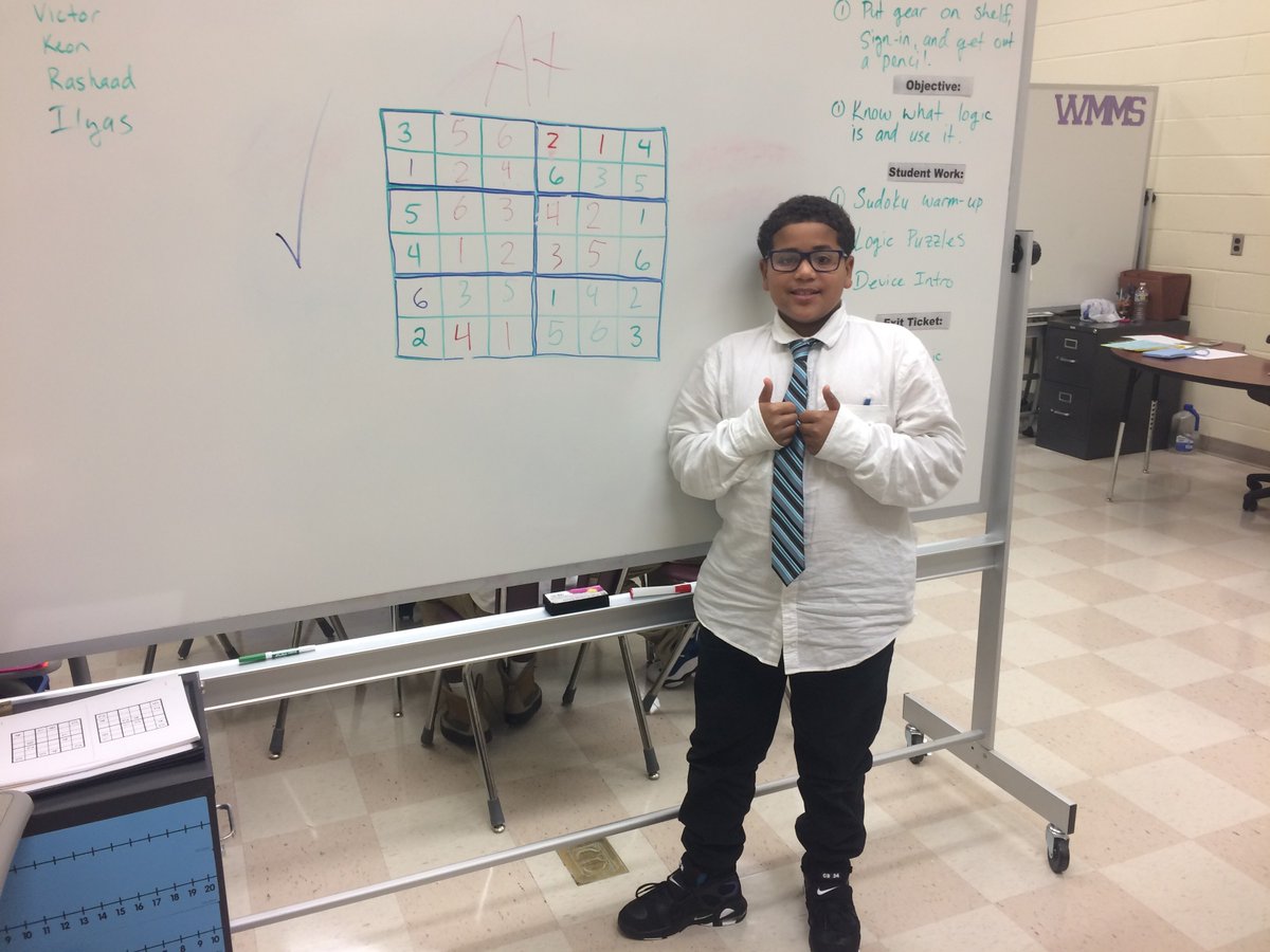 WMMS_MrL's tweet photo. @windsormillms Finding the logic in Sudoku puzzles and pondering how we can apply similar thinking to real life. #AMA https://t.co/AzjZFO1i3o
