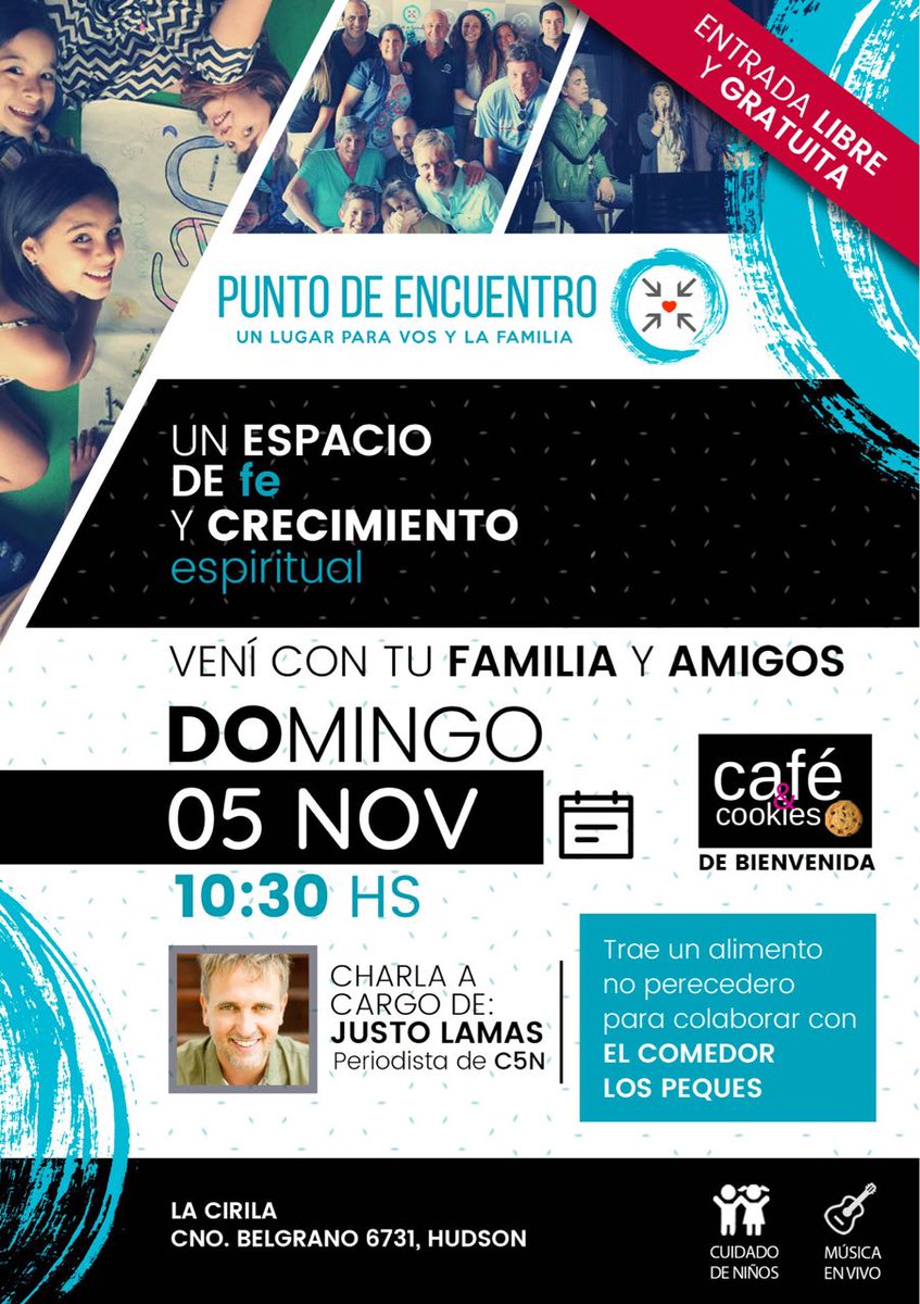 Vení a pasar una mañana con  #Familia  y #Amigos. Desayuno, música en vivo y un mensaje de <a href="/justolamas/">Justo Lamas</a>  que le dará un impulso a tu vida