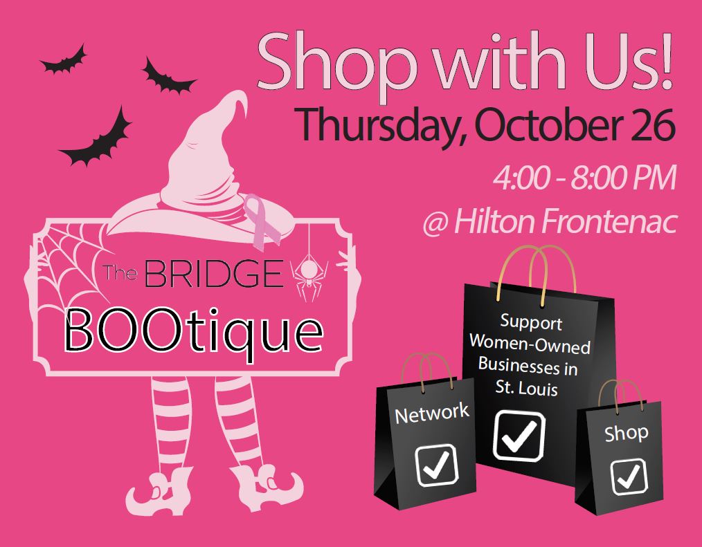 bswllc's tweet photo. #BSWTheBridge BOOtique is 10/26! Join 600+ #STLwomen for a fun night of #shopping &amp; #networking: https://t.co/26yr3P37PO #golocalstl https://t.co/d09cDLRw4W