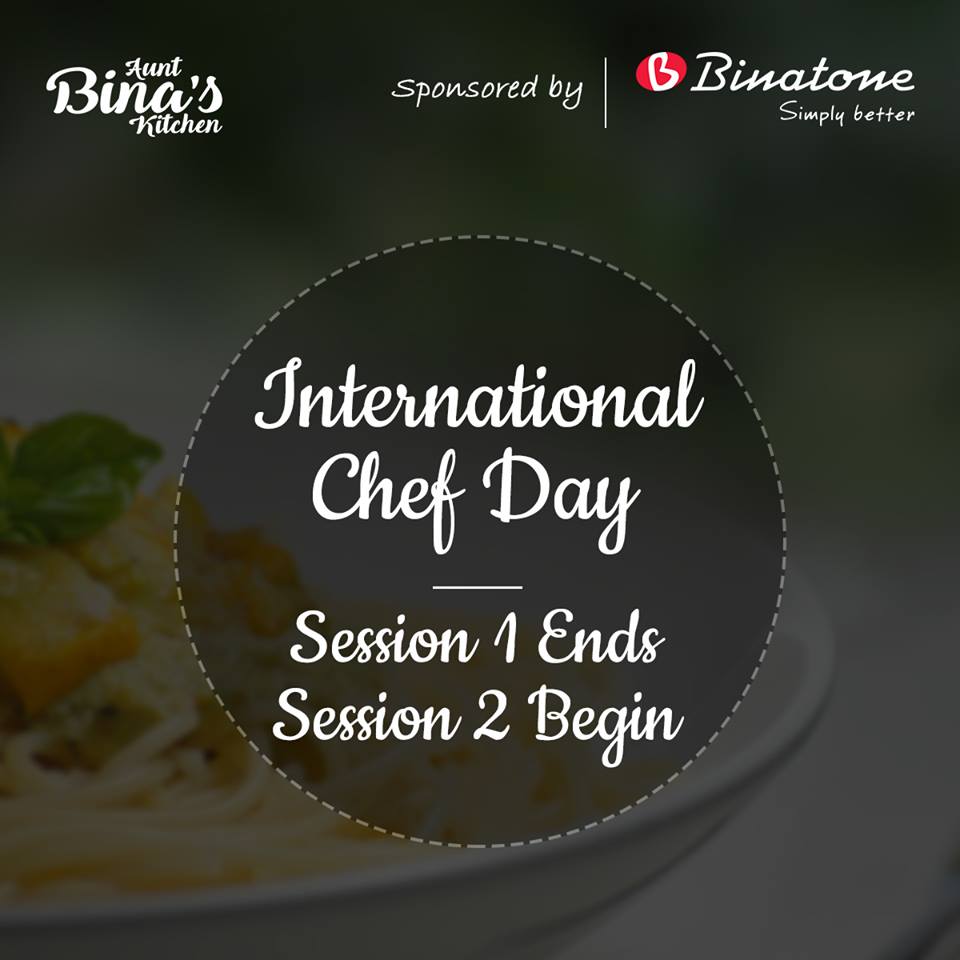auntbinas's tweet photo. 1st session ends and second session begins!!!
We thank all our participant who participated in International Chef Day 2017 1st Session.
#InternationalChefDay.
#AuntBinasKicthen #InternationaChefDay #Binatone #Sponsor #Cook #Win #20October2017 #Prize #Winner #Homeapplaince https://t.co/ImK9rJHcIo