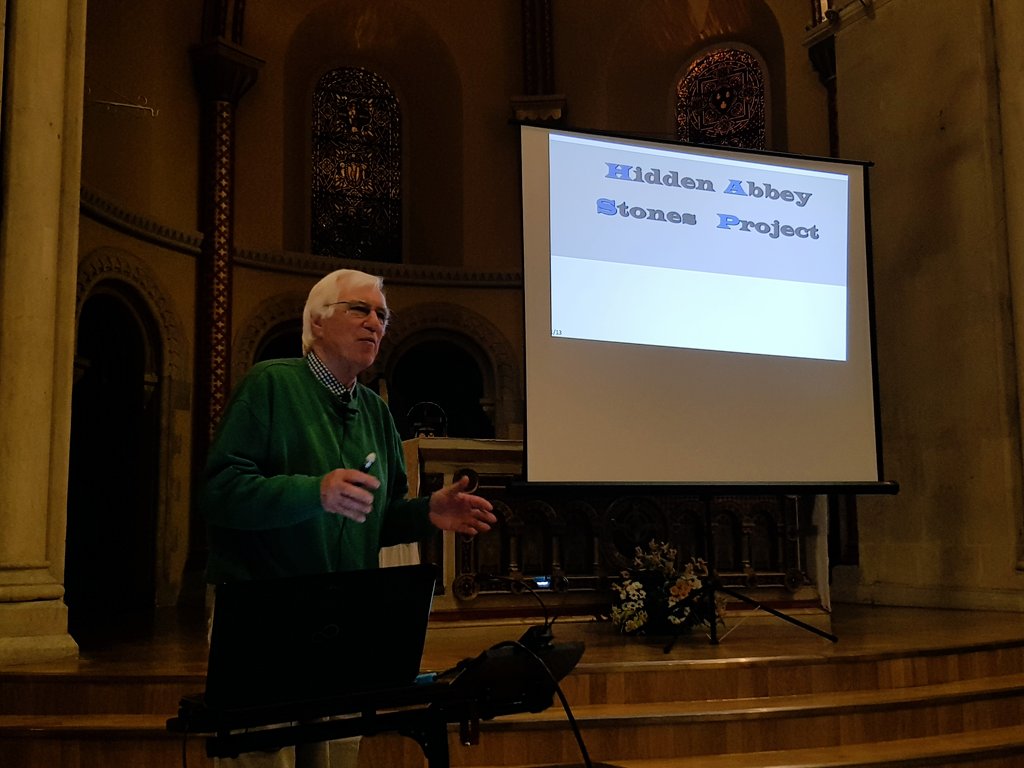HiddenAbbey's tweet photo. Finally local historian John Mullaney introduces the Hidden Abbey Stones Project - stones are scattered throughout #rdguk and #Berkshire https://t.co/et1MA5KRzL