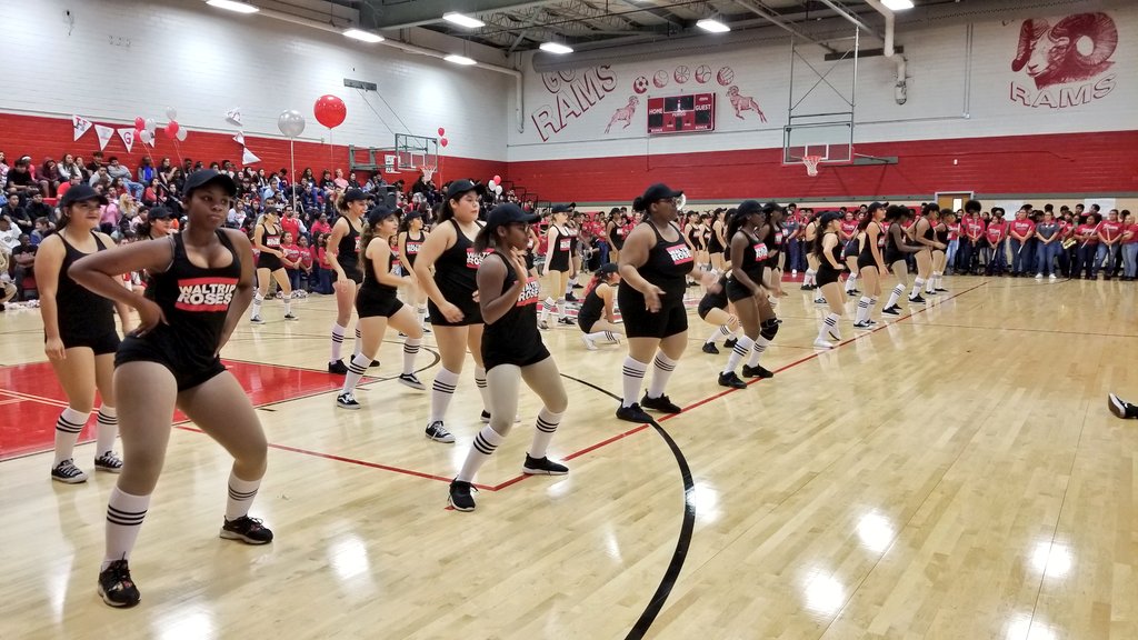 Build_HISD's tweet photo. Let's go @WaltripRam! Wrapping up the ribbon cutting w/ a homecoming pep rally in their expanded & renovated gym! #2012Bond #BuiltforSpirit https://t.co/4oa68N1yvv