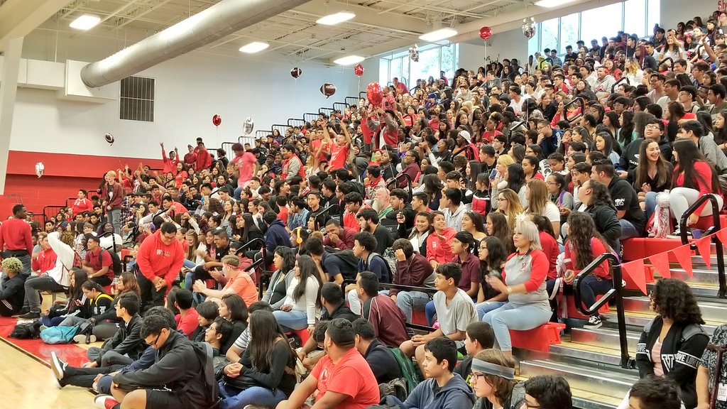 Build_HISD's tweet photo. Let's go @WaltripRam! Wrapping up the ribbon cutting w/ a homecoming pep rally in their expanded & renovated gym! #2012Bond #BuiltforSpirit https://t.co/4oa68N1yvv